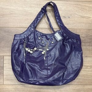Chic Purple Shoulder Bag with Pearl Details
